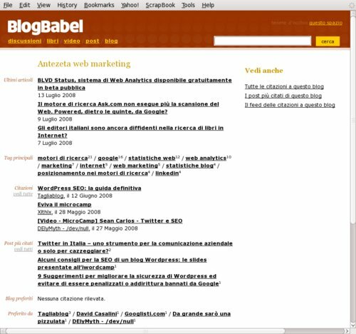 (clica per ingrandire) Sommario BlogBabel per Antezeta.it/blog