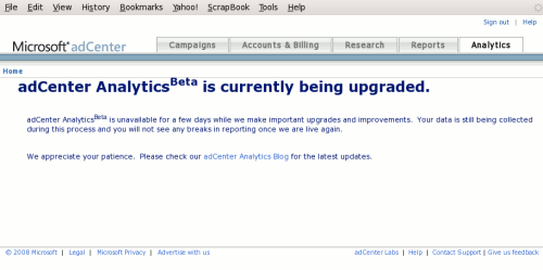 clicca per ingrandire adCenter Analytics è giù