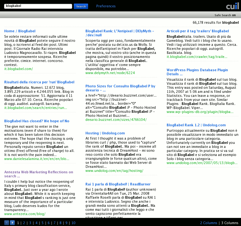 Ricerca per Blogbabel in Cuil