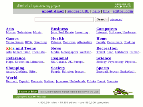 DMOZ / Open Directory (clicca per ingrandire) DMOZ / Open Directory
